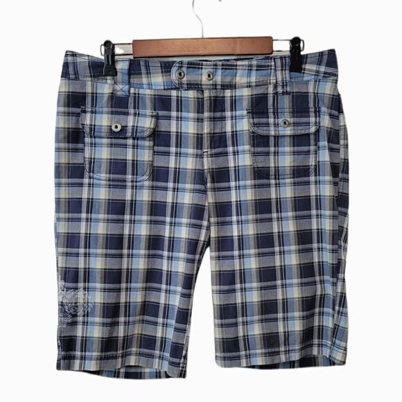 Columbia Blue Plaid Double Snap Bermuda Shorts Size 10 - Picture 1 of 6
